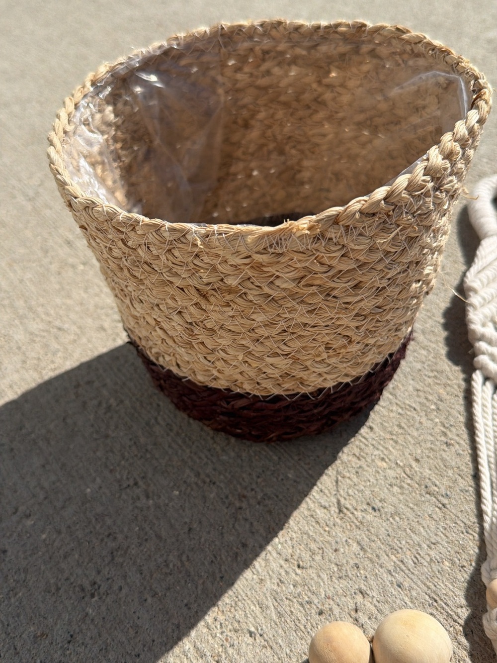 Boho Cottage Decor Set: Macrame & Rope Plant Hangers, Woven Basket & Beads - Picture 2 of 5